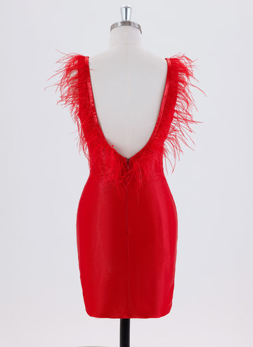 Sheath/Column Sleeveless Short Satin Homecoming Dress With Feather